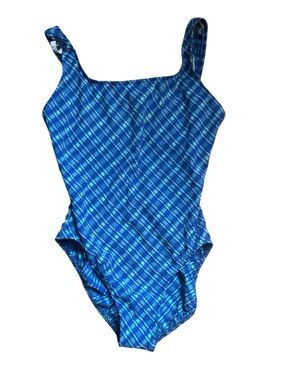 Jantzen Vintage Blue Gingham Plaid One-Piece Swimsuit – Textured – Size 10